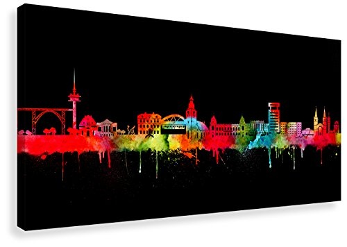 Kunstbruder Leinwandbild - Wuppertal Skyline Neon (Div. Formate) - Kunst Druck Wandbild Streetart Like Banksy Loungebild Bürobild 80x200cm