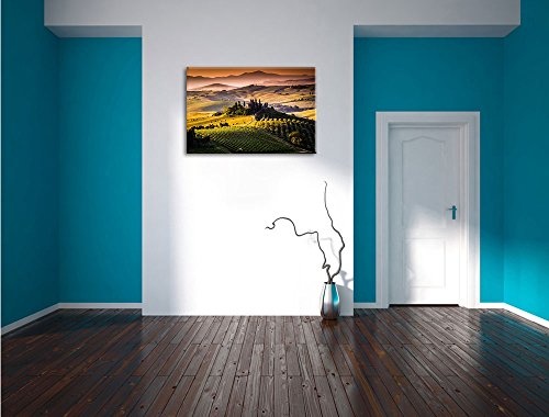 Wunderschöne Toskana Landschaft Format: 80x60 auf Leinwand, XXL riesige Bilder fertig gerahmt mit Keilrahmen, Kunstdruck auf Wandbild mit Rahmen, günstiger als Gemälde oder Ölbild, kein Poster oder Plakat
