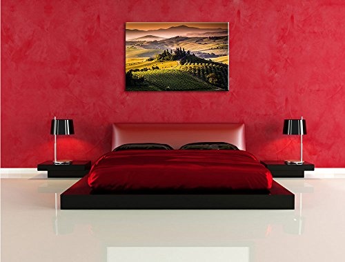 Wunderschöne Toskana Landschaft Format: 80x60 auf Leinwand, XXL riesige Bilder fertig gerahmt mit Keilrahmen, Kunstdruck auf Wandbild mit Rahmen, günstiger als Gemälde oder Ölbild, kein Poster oder Plakat