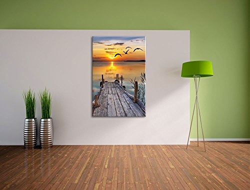 Steg bei Sonnenuntergang Format: 120x80 auf Leinwand, XXL riesige Bilder fertig gerahmt mit Keilrahmen, Kunstdruck auf Wandbild mit Rahmen, günstiger als Gemälde oder Ölbild, kein Poster oder Plakat