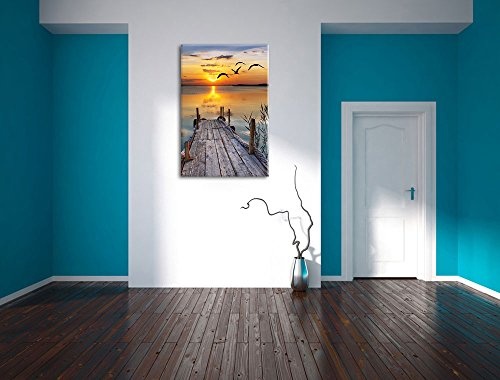 Steg bei Sonnenuntergang Format: 120x80 auf Leinwand, XXL riesige Bilder fertig gerahmt mit Keilrahmen, Kunstdruck auf Wandbild mit Rahmen, günstiger als Gemälde oder Ölbild, kein Poster oder Plakat