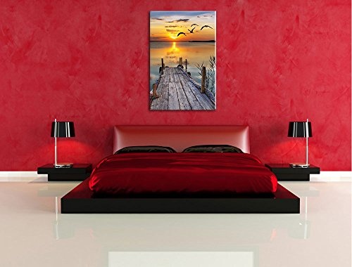 Steg bei Sonnenuntergang Format: 120x80 auf Leinwand, XXL riesige Bilder fertig gerahmt mit Keilrahmen, Kunstdruck auf Wandbild mit Rahmen, günstiger als Gemälde oder Ölbild, kein Poster oder Plakat