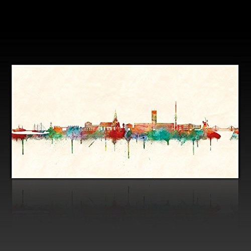 Kunstbruder Wilhelmshaven Skyline - Farbe (Div. Grössen) - Kunst Druck auf Leinwand 70x140cm