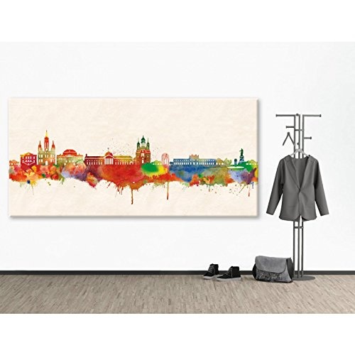 Kunstbruder Wiesbaden Skyline - Farbe (Div. Grössen) - Kunst Druck auf Leinwand 50x100cm