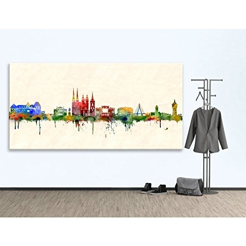 Kunstbruder Halle (Saale) Skyline - Farbe (Div. Grössen) - Kunst Druck auf Leinwand 50x100cm