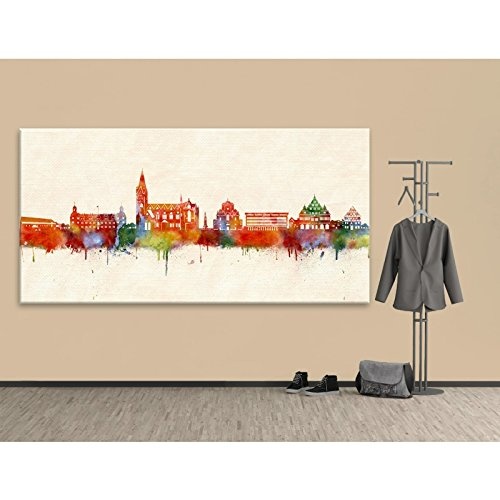 Kunstbruder Paderborn Skyline - Farbe (Div. Grössen) - Kunst Druck auf Leinwand 50x100cm