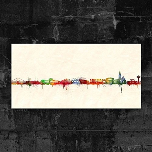 Kunstbruder Leverkusen Skyline - Farbe (Div. Grössen) 3D 4cm - Kunstbild Druck auf Leinwand 50x100cm