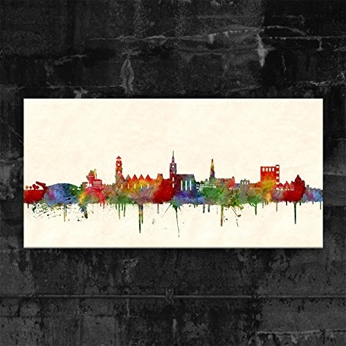 Kunstbruder Wandbild Hannover Skyline - Farbe (Div. Maße) 3D 4 cm - Kunst Druck auf Leinwand 50x100cm