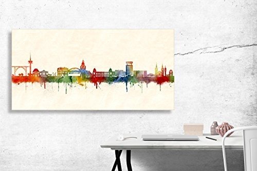 Kunstbruder Leinwandbild - Wuppertal Skyline Farbe (Div. Formate) - Streetart Kunst Druck Leinwandbild Dekoration Streetart Esszimmerbild 40x80cm