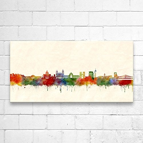 Kunstbruder - Lissabon Skyline - Farbe (Div. Grössen) - Kunst Druck auf Leinwand 70x140cm