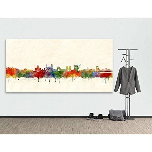 Kunstbruder - Lissabon Skyline - Farbe (Div. Grössen) - Kunst Druck auf Leinwand 70x140cm