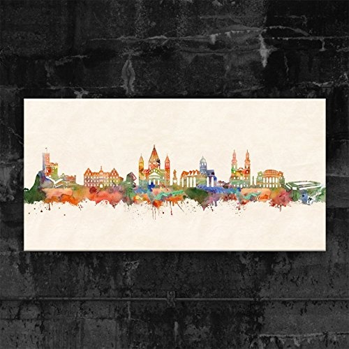 Kunstbruder Mainz Skyline - Farbe (Div. Grössen) 3D 4cm - Kunstbild Druck auf Leinwand 80x160cm