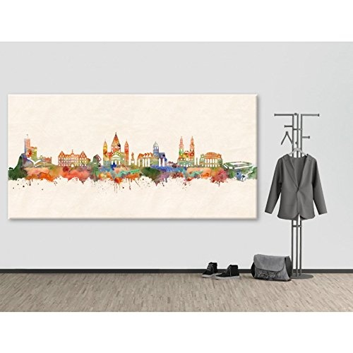 Kunstbruder Mainz Skyline - Farbe (Div. Grössen) 3D 4cm - Kunstbild Druck auf Leinwand 80x160cm