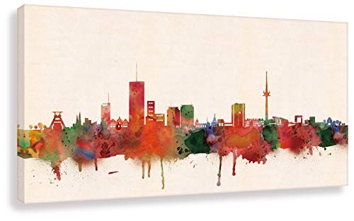 Kunstbruder Essener Skyline - Farbe 20x50cm - by Stadt Essen Kunstdruck 2cm (div. Varianten/Größen)- Leinwandbild Wandbild/fertig aufgespannt/fertig zum aufhängen