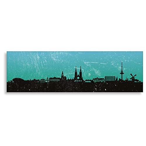 Kunstbruder Wandbild Kunstdruck auf Leunwand Bremen Skyline Türkis (div. Größen) Bild fertig auf Keilrahmen ! Graffiti Like Banksy Art Gemälde Leinwandbild Bilder (30x90cm)