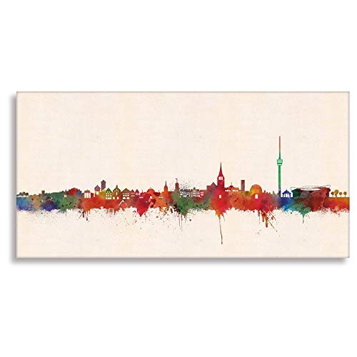 Stuttgarter Skyline - Farbe 20x50cm - by Kunstbruder Stadt Stuttgart Kunstdruck 2cm (div. Varianten/Größen)- Leinwandbild Wandbild Wanddekoration Kunstbild Leinwanddruck/ fertig aufgespannt / fertig zum aufhängen
