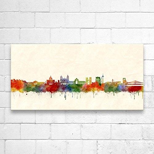 Kunstbruder - Lissabon Skyline - Farbe (Div. Grössen) - Kunst Druck auf Leinwand 30x60cm