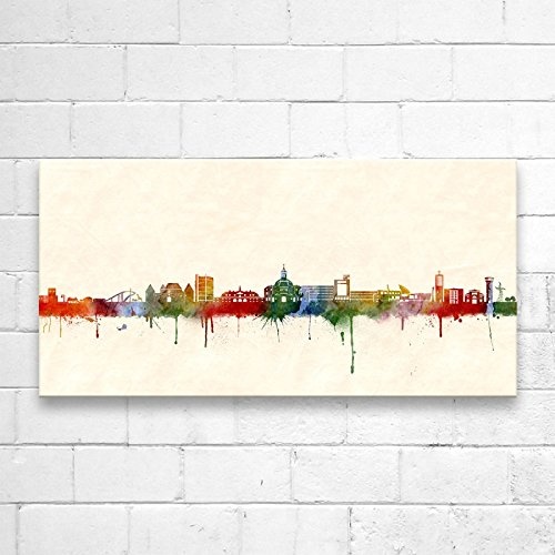 Kunstbruder Oberhausen Skyline - Farbe (div. Grössen) - Kunst Druck auf Leinwand 30x60cm / Wandbild von Oberhausener Stadt/fertig zum aufhängen