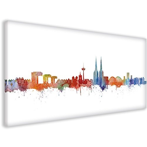 Köln Skyline Stadt Weiss by DiChyk (Div. Größen) - Kunst Druck auf Leinwand - Bild fertig auf Keilrahmen ! Graffiti Like Banksy Art Gemälde Kunstd (40x80cm)