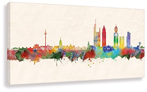 Kunstbruder Wandbild - Frankfurt Skyline Farbe (Div. Größen) 3D 4cm - Kunstdruck auf Leinwand Panorama Streetart Like Banksy Wohnzimmerbild 30x60cm