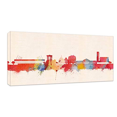 Kunstbruder Biel Skyline - Farbe (div. Größen) 3D 4cm Kunst Druck auf Leinwand 60x120cm