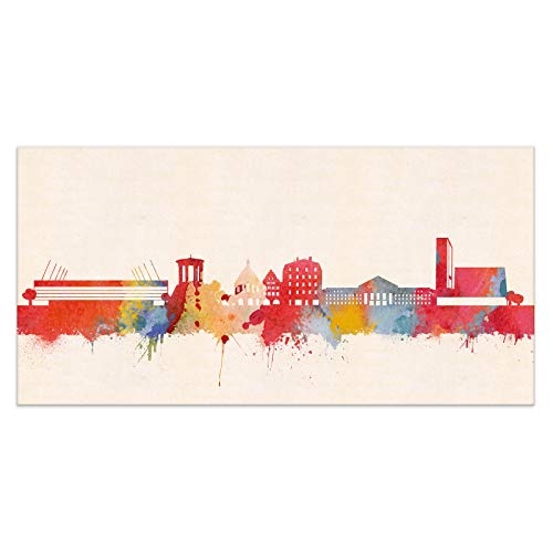 Kunstbruder Biel Skyline - Farbe (div. Größen) 3D 4cm Kunst Druck auf Leinwand 60x120cm