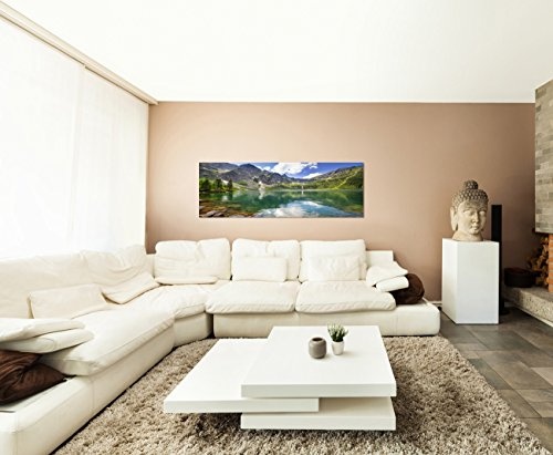 Paul Sinus Art Panoramabild auf Leinwand und Keilrahmen 120x40cm Polen Berge Bergsee Wolken Natur