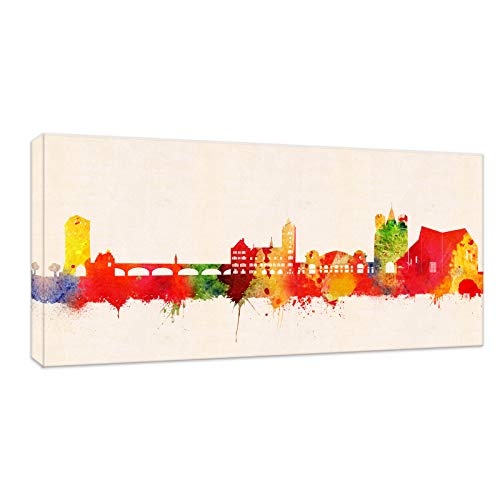 Kunstbruder Basel Skyline - Farbe (Div. Größen) Kunst Druck auf Leinwand 80x160cm
