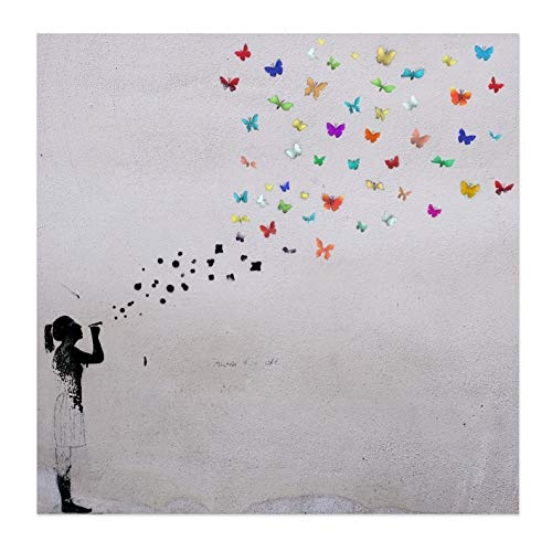 Bild auf Leinwand Banksy Graffiti Kunstdruck Street Art - Schmetterling Bubble (70x70 cm)