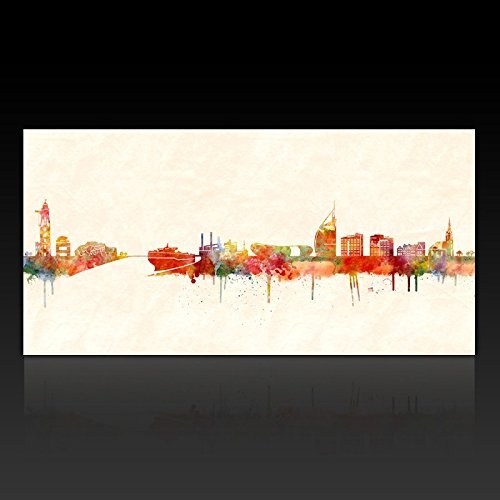 Kunstbruder Bremerhaven Skyline - Farbe (div. Größen) 3D 4cm - Kunstbild Druck auf Leinwand 80x160cm