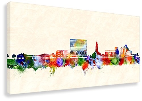 Kunstbruder Erlangen Stadt Skyline - Wandbild - Farbe (Div. Größen) 3D 4cm- Kunst Druck auf Leinwand 90x180cm