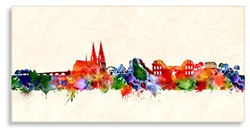 Kunstbruder Regensburg Stadt Skyline - Wandbild - Farbe (Div. Größen) 3D 4cm - Kunst Druck auf Leinwand 60x120cm