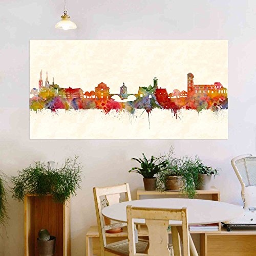 Kunstbruder Bamberg Stadt Skyline - Wandbild - Farbe (Div. Größen) - Kunst Druck auf Leinwand 70x140cm
