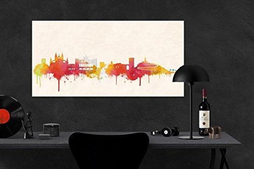Kunstbruder Mallorca Stadt Skyline - Wandbild - Farbe (Div. Größen) 3D 4cm - Kunst Druck auf Leinwand 70x140cm