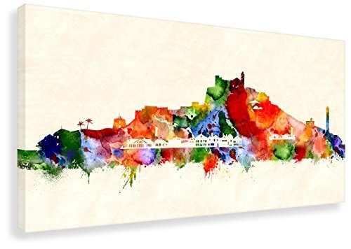 Kunstbruder Ibiza Stadt Skyline - Wandbild - Farbe (Div. Größen) - Kunst Druck auf Leinwand 90x180cm
