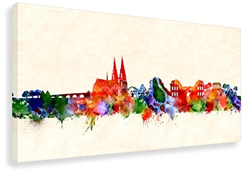Kunstbruder Regensburg Stadt Skyline - Wandbild - Farbe (Div. Größen) - Kunst Druck auf Leinwand 90x180cm