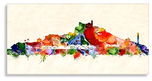 Kunstbruder Ibiza Stadt Skyline - Wandbild - Farbe (Div. Größen) 3D 4cm - Kunst Druck auf Leinwand 100x200cm