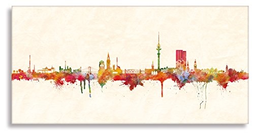 Kunstbruder - Hamburg Skyline - Color (div. Größen) - Kunst Druck auf Leinwand Wandbild Streetart Panorama Gemälde Zimmerbild 60x120cm