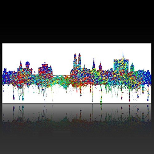 Kunstbruder Zürich Skyline - Color Drips (Div. Größen) - Kunst Druck auf Leinwand 80x200cm
