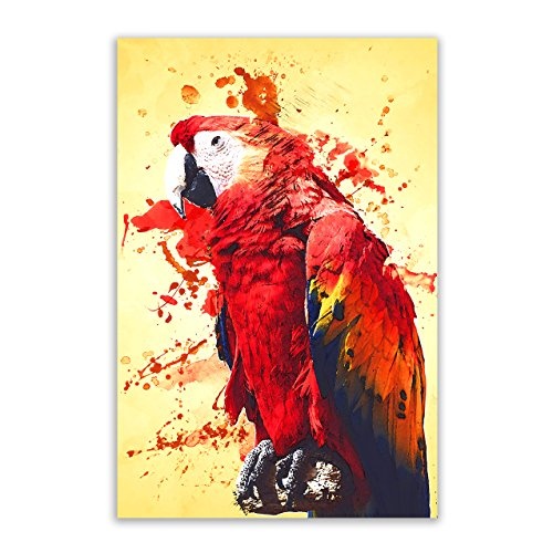 Kunstbruder Papagei Color Rot (Div. Größen) - Kunst Druck auf Leinwand 60x90cm
