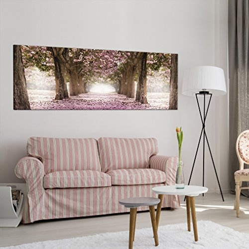 decomonkey Bilder Blumen Landschaft 150x50 cm XXL 1 Teilig Leinwandbilder Bild auf Leinwand Wandbild Kunstdruck Wanddeko Wand Wohnzimmer Wanddekoration Deko Natur Wald Alee