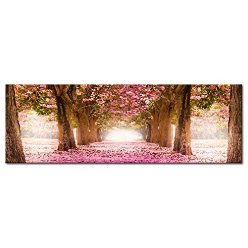 decomonkey Bilder Blumen Landschaft 150x50 cm XXL 1 Teilig Leinwandbilder Bild auf Leinwand Wandbild Kunstdruck Wanddeko Wand Wohnzimmer Wanddekoration Deko Natur Wald Alee