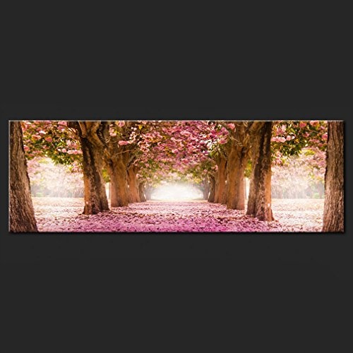 decomonkey Bilder Blumen Landschaft 150x50 cm XXL 1 Teilig Leinwandbilder Bild auf Leinwand Wandbild Kunstdruck Wanddeko Wand Wohnzimmer Wanddekoration Deko Natur Wald Alee