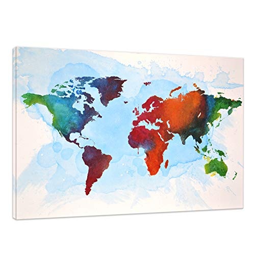 Kunstbruder Weltkarte - Wasser 100x150cm - by Weltkarten Kunstdruck 2cm Worldmap (div. Varianten/Größen)- Leinwandbild Wandbild/fertig aufgespannt/fertig zum aufhängen