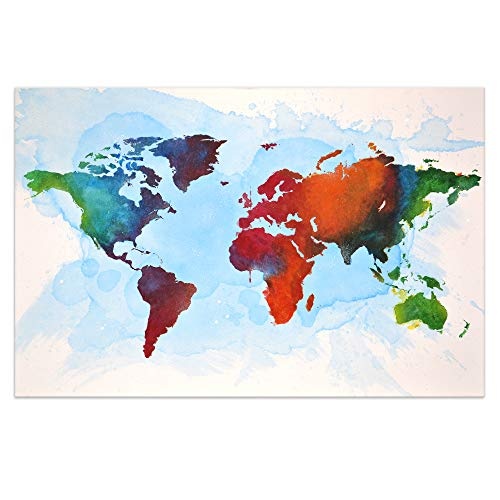 Kunstbruder Weltkarte - Wasser 100x150cm - by Weltkarten Kunstdruck 2cm Worldmap (div. Varianten/Größen)- Leinwandbild Wandbild/fertig aufgespannt/fertig zum aufhängen