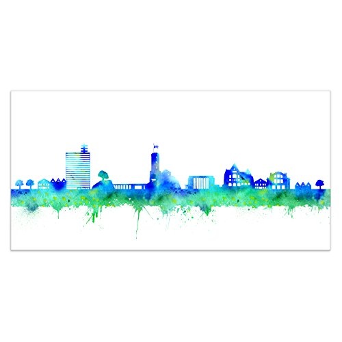Kunstbruder Kunstdruck Skyline Bielefeld - Blau (Div. Grössen) 3D 4cm - Bild auf Leinwand/Wandbild Leinwandbild Streetart 60x120 cm