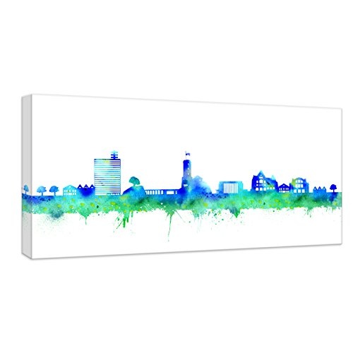 Kunstbruder Kunstdruck Skyline Bielefeld - Blau (Div. Grössen) 3D 4cm - Bild auf Leinwand/Wandbild Leinwandbild Streetart 60x120 cm