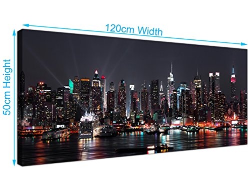 Günstige Leinwand Drucke der New York Skyline bei Nacht für Ihr Büro - City Art Wand - 1187 - Wallfillers®