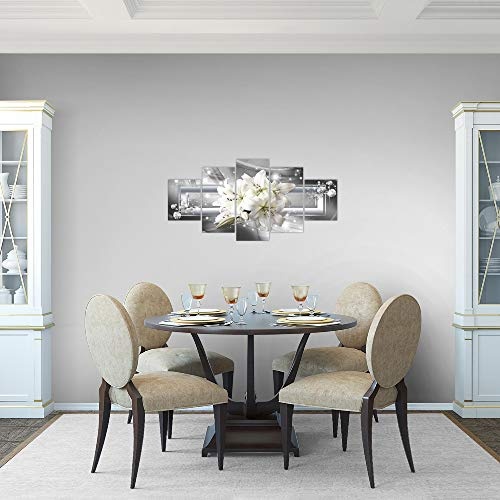 Bilder Blumen Lilie Wandbild 150 x 75 cm Vlies - Leinwand Bild XXL Format Wandbilder Wohnzimmer Wohnung Deko Kunstdrucke Grau 5 Teilig - MADE IN GERMANY - Fertig zum Aufhängen 021753c