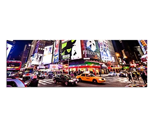 Wandbild auf Leinwand als Panorama in 150x50cm New York Time Square Broadway Lichter